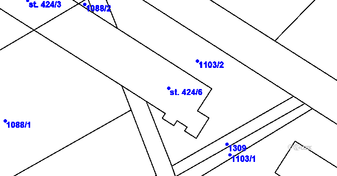 Parcela st. 424/6 v KÚ Senice na Hané, Katastrální mapa