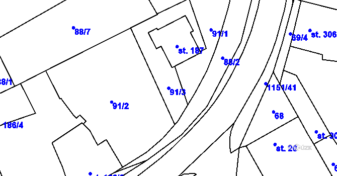 Parcela st. 91/3 v KÚ Senice na Hané, Katastrální mapa