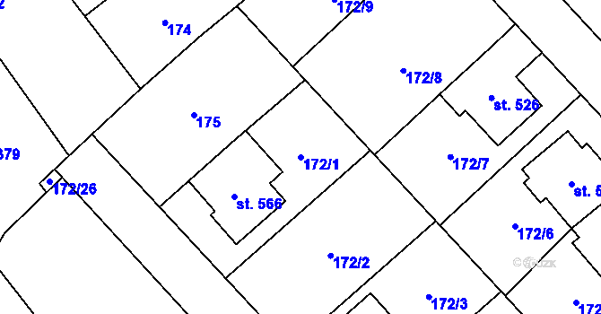 Parcela st. 172/1 v KÚ Senice na Hané, Katastrální mapa