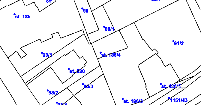 Parcela st. 186/4 v KÚ Senice na Hané, Katastrální mapa