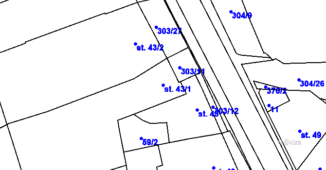 Parcela st. 43/1 v KÚ Odrlice, Katastrální mapa