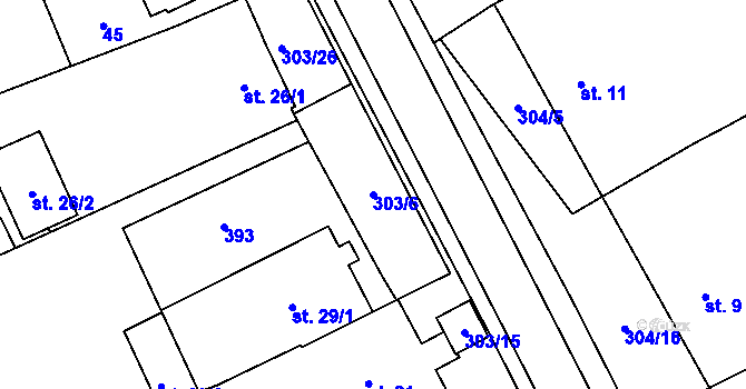 Parcela st. 303/6 v KÚ Odrlice, Katastrální mapa