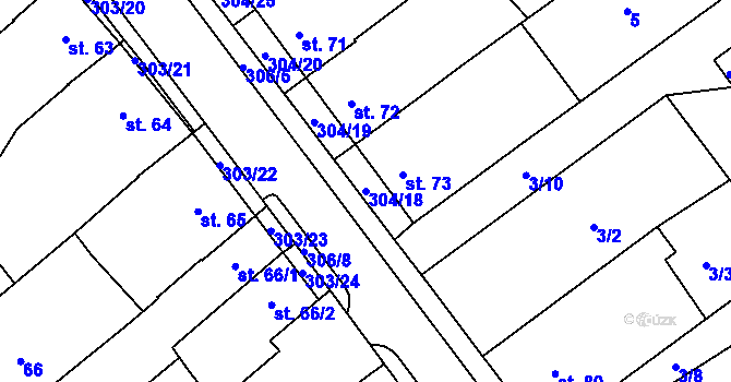 Parcela st. 304/18 v KÚ Odrlice, Katastrální mapa