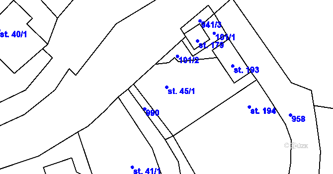 Parcela st. 45/1 v KÚ Seninka, Katastrální mapa