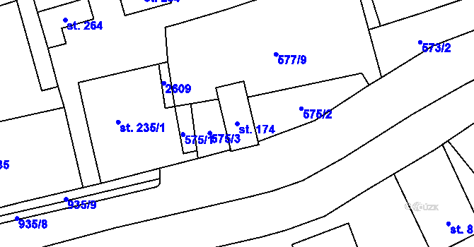 Parcela st. 174 v KÚ Seninka, Katastrální mapa