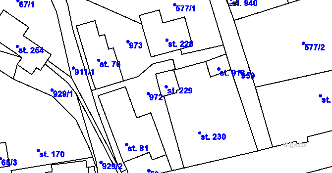 Parcela st. 229 v KÚ Seninka, Katastrální mapa