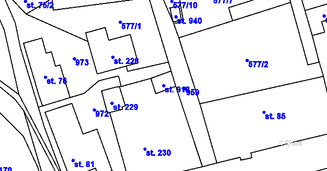 Parcela st. 918 v KÚ Seninka, Katastrální mapa