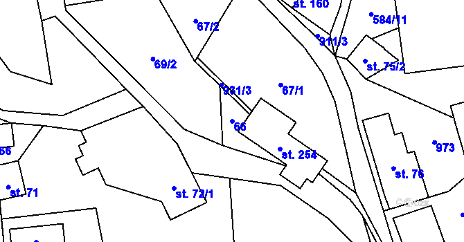 Parcela st. 66 v KÚ Seninka, Katastrální mapa