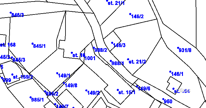 Parcela st. 988 v KÚ Seninka, Katastrální mapa