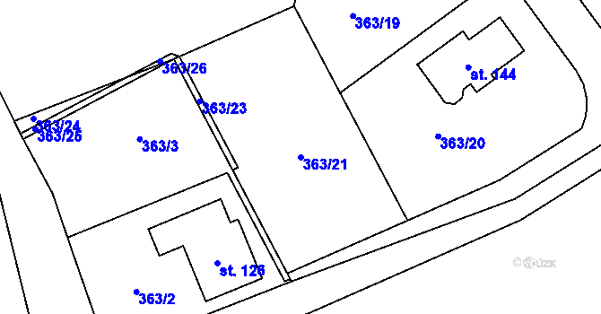Parcela st. 363/21 v KÚ Pětihosty, Katastrální mapa