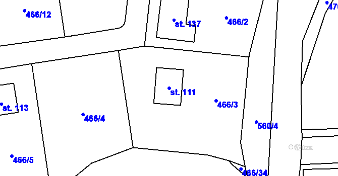 Parcela st. 111 v KÚ Pětihosty, Katastrální mapa