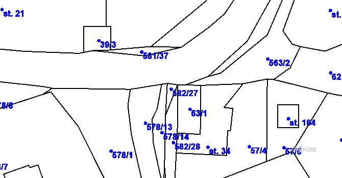 Parcela st. 582/27 v KÚ Pětihosty, Katastrální mapa