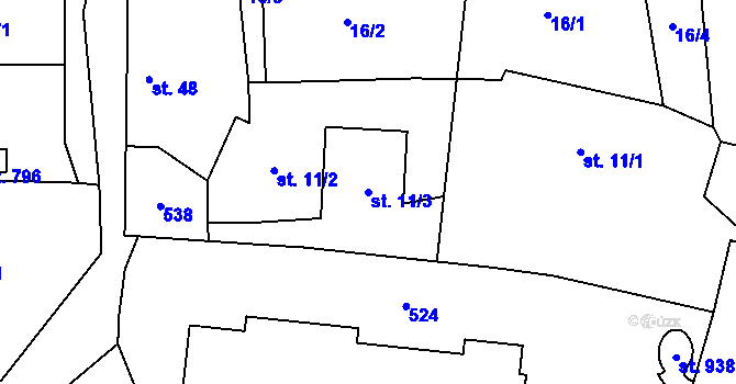 Parcela st. 11/3 v KÚ Senohraby, Katastrální mapa