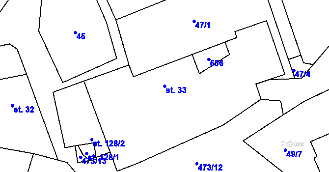 Parcela st. 33 v KÚ Senohraby, Katastrální mapa
