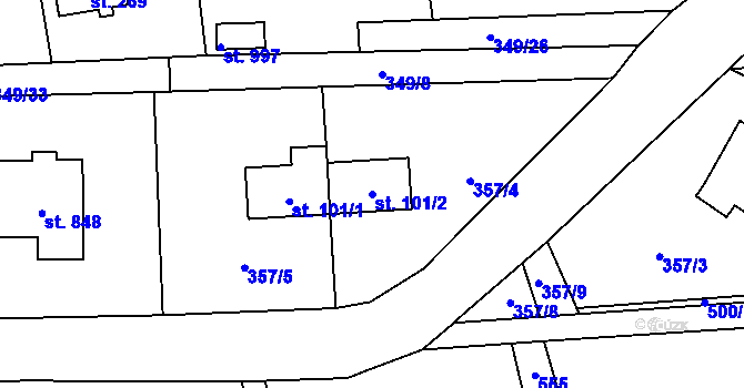 Parcela st. 101/2 v KÚ Senohraby, Katastrální mapa