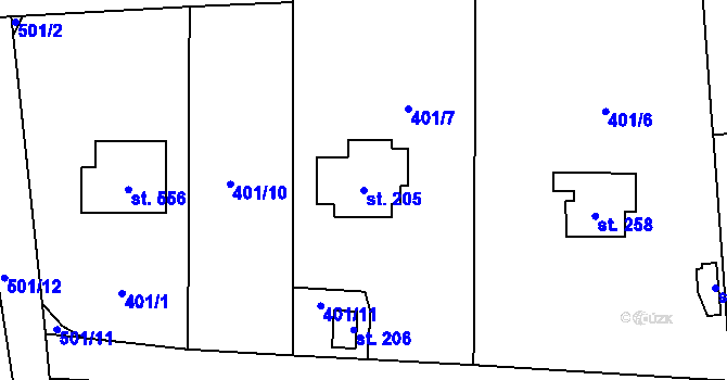 Parcela st. 205 v KÚ Senohraby, Katastrální mapa