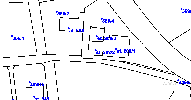 Parcela st. 208/2 v KÚ Senohraby, Katastrální mapa