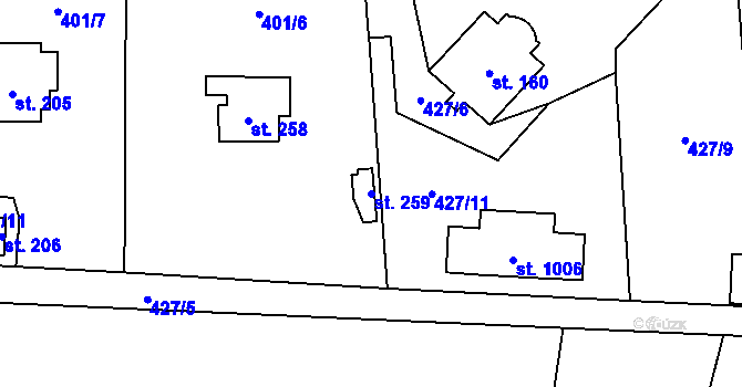 Parcela st. 259 v KÚ Senohraby, Katastrální mapa