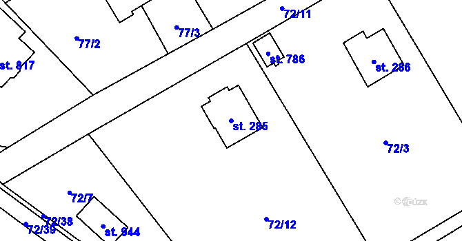 Parcela st. 285 v KÚ Senohraby, Katastrální mapa