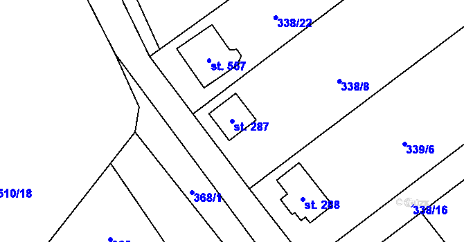 Parcela st. 287 v KÚ Senohraby, Katastrální mapa