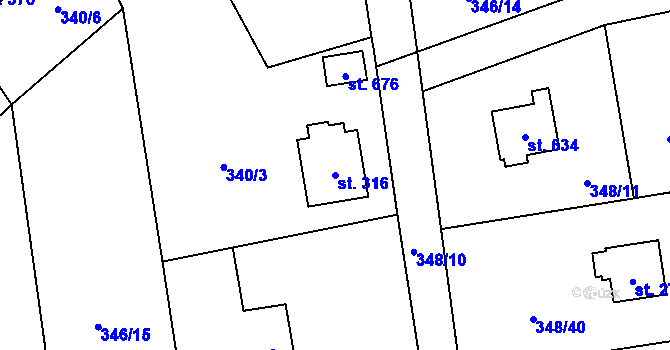 Parcela st. 316 v KÚ Senohraby, Katastrální mapa