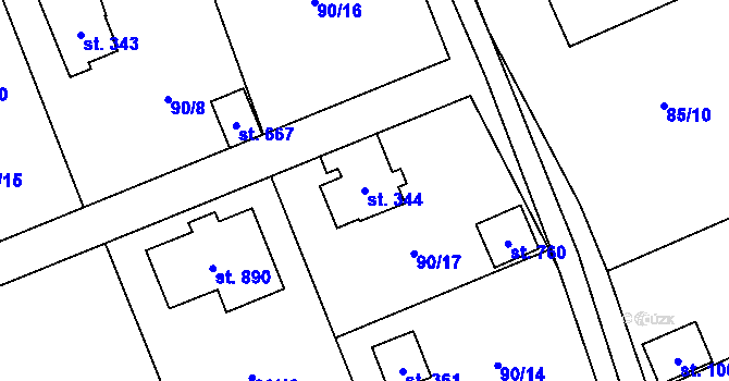 Parcela st. 344 v KÚ Senohraby, Katastrální mapa