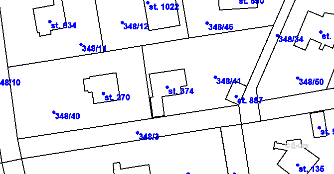 Parcela st. 374 v KÚ Senohraby, Katastrální mapa