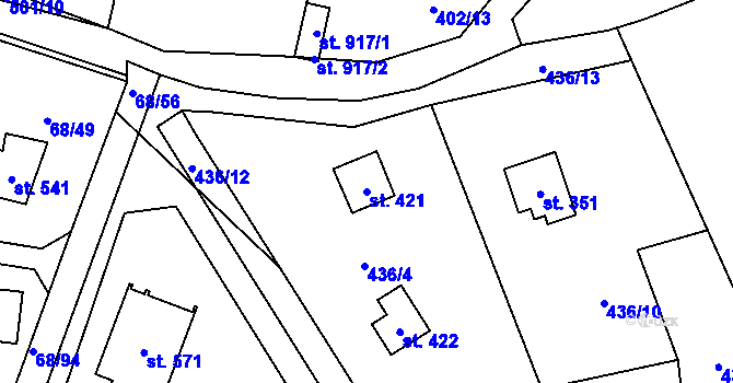 Parcela st. 421 v KÚ Senohraby, Katastrální mapa