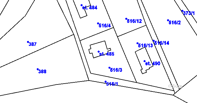 Parcela st. 485 v KÚ Senohraby, Katastrální mapa