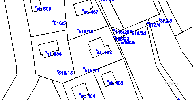 Parcela st. 488 v KÚ Senohraby, Katastrální mapa