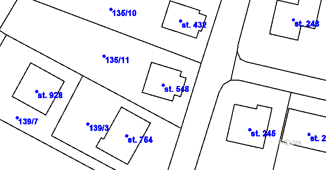 Parcela st. 548 v KÚ Senohraby, Katastrální mapa