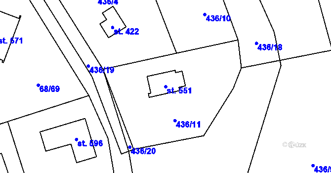 Parcela st. 551 v KÚ Senohraby, Katastrální mapa