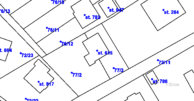 Parcela st. 615 v KÚ Senohraby, Katastrální mapa
