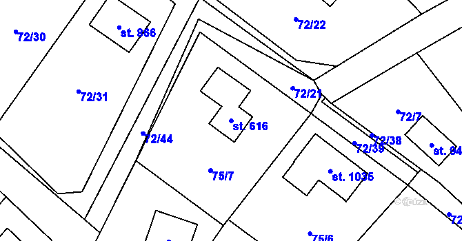 Parcela st. 616 v KÚ Senohraby, Katastrální mapa