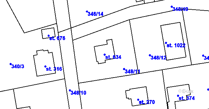 Parcela st. 634 v KÚ Senohraby, Katastrální mapa