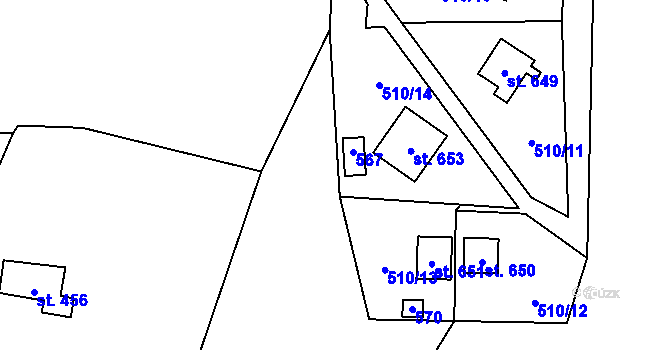 Parcela st. 654 v KÚ Senohraby, Katastrální mapa