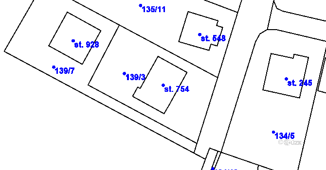 Parcela st. 754 v KÚ Senohraby, Katastrální mapa