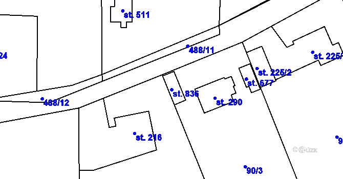 Parcela st. 836 v KÚ Senohraby, Katastrální mapa