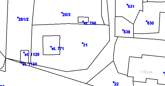 Parcela st. 21 v KÚ Senohraby, Katastrální mapa