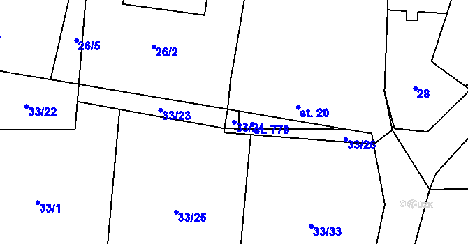 Parcela st. 33/24 v KÚ Senohraby, Katastrální mapa