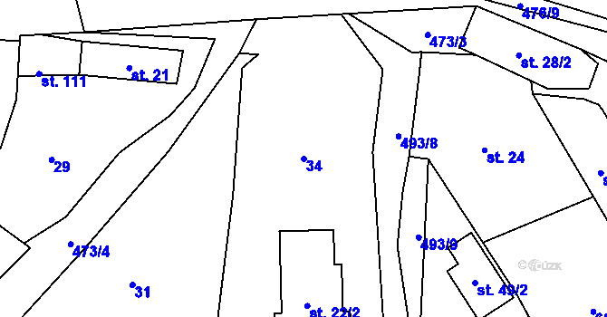 Parcela st. 34 v KÚ Senohraby, Katastrální mapa