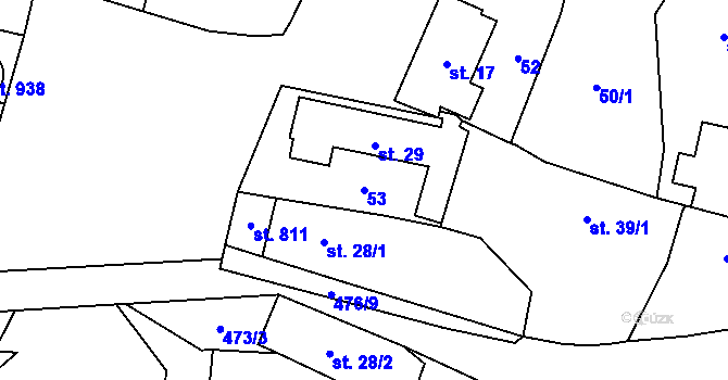 Parcela st. 53 v KÚ Senohraby, Katastrální mapa