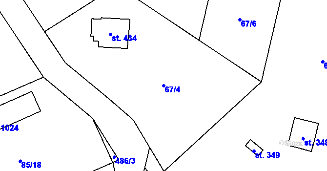 Parcela st. 67/4 v KÚ Senohraby, Katastrální mapa