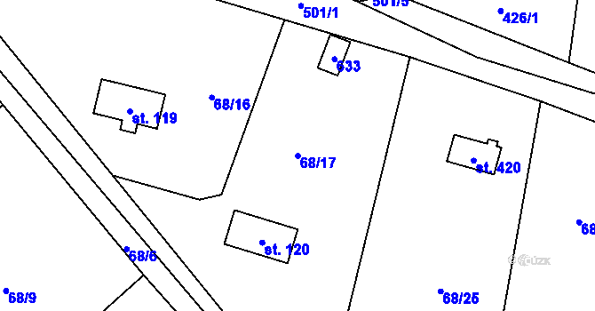 Parcela st. 68/17 v KÚ Senohraby, Katastrální mapa