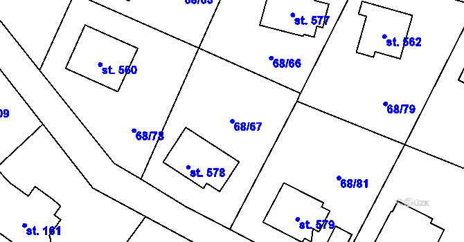 Parcela st. 68/67 v KÚ Senohraby, Katastrální mapa