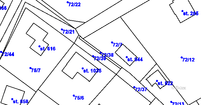 Parcela st. 72/38 v KÚ Senohraby, Katastrální mapa