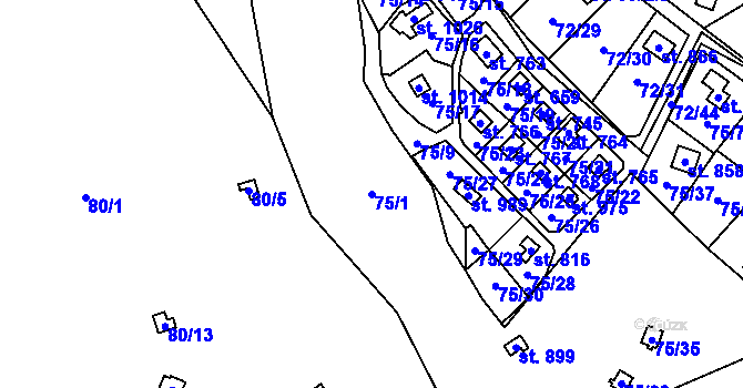 Parcela st. 75/1 v KÚ Senohraby, Katastrální mapa