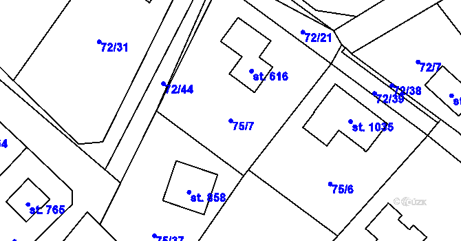 Parcela st. 75/7 v KÚ Senohraby, Katastrální mapa