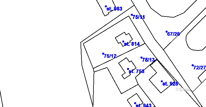 Parcela st. 75/12 v KÚ Senohraby, Katastrální mapa