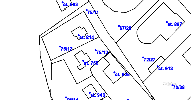 Parcela st. 75/13 v KÚ Senohraby, Katastrální mapa